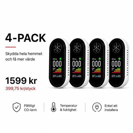 Digtal kolmonoxid- och gasdetektor 4-Pack
