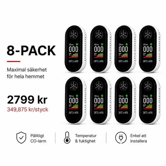 Digital kolmonoxid- och gasdetektor 8-Pack