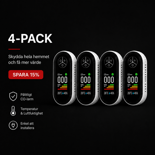 Digtal kolmonoxid- och rökdetektor 4-Pack